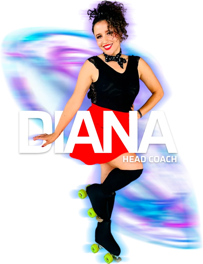 Head coach Diana Sanchez on quad skates
