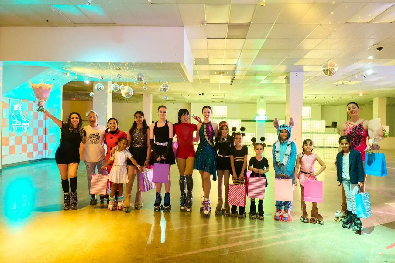 ARS skaters at the last showcase holding gift bags